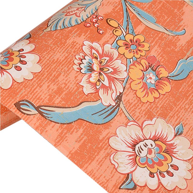 TAOGIFT Peel and Stick Vintage Floral Wallpaper Self Adhesive Non-Woven Flower Contact Paper Kitchen Bathroom Backsplash Wall Paper Mural Sticker (Orange, 20.86inx9.8ft) - Image 4